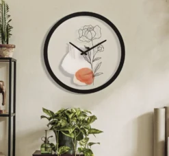 Horloge murale ronde motif rose fer et verre multicolore
