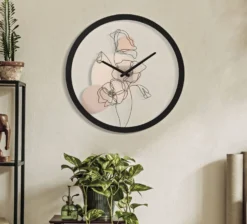 Horloge murale ronde motifs floraux Fer et Verre multicolore