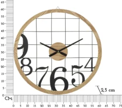 Horloge murale ronde métal et bois Noir Marron
