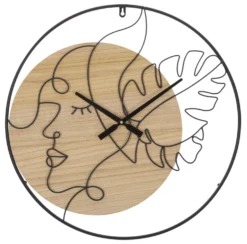 Horloge murale ronde métal noir et bois marron