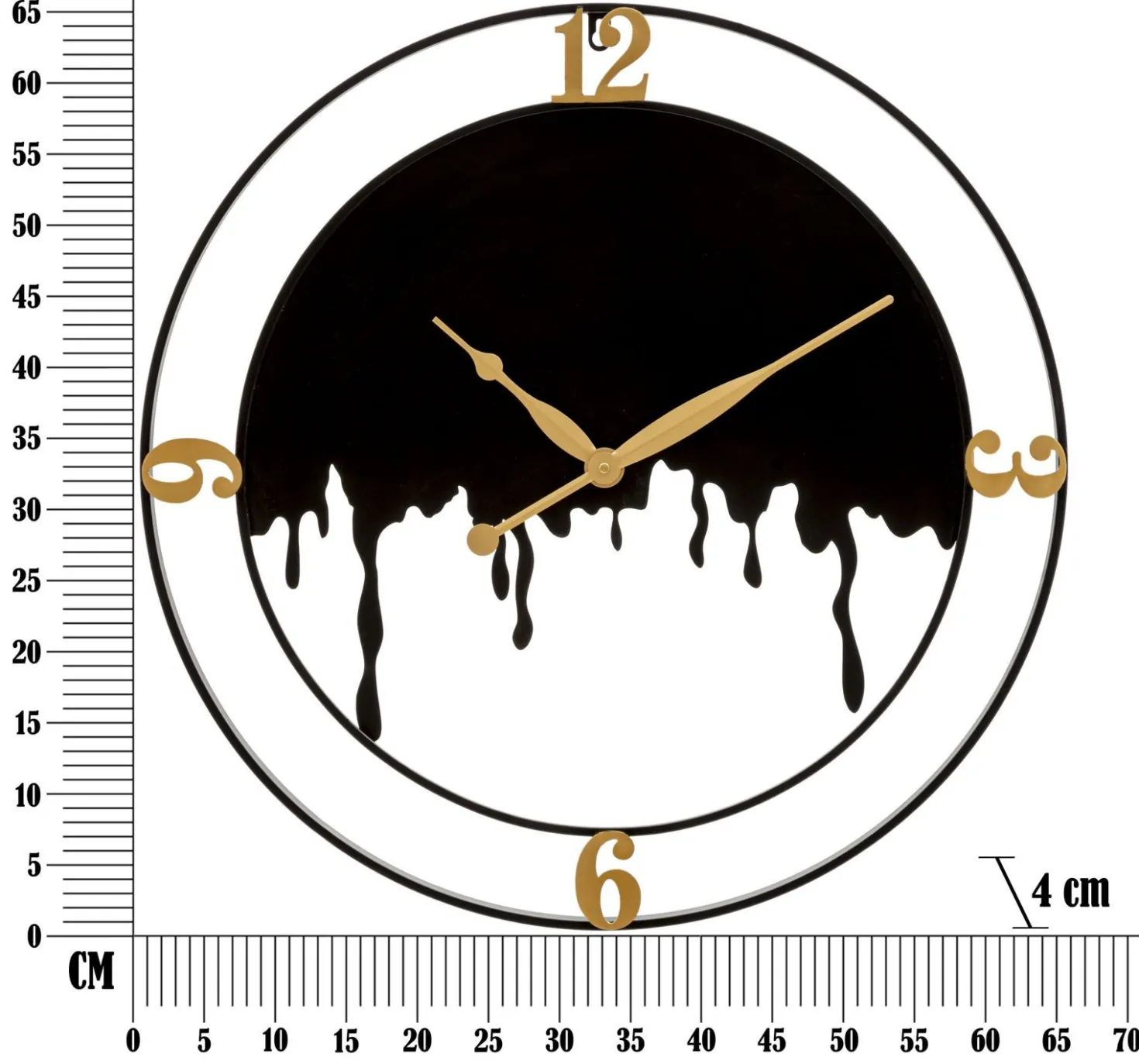 Horloge murale ronde Splash Fer Noir et finitions dorées