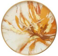 Horloge murale ronde Toply Cadre doré Cadran décoré de verre et M.D.F avec motifs colorés