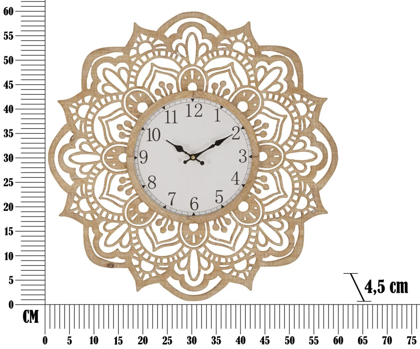 Horloge murale sculptée M.D.F. finition bois blanc
