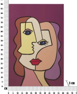 Impression murale visage cubiste toile encadrée bois massif couleurs vives