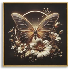 Impression sur toile Papillon doré LED cadre exécuté