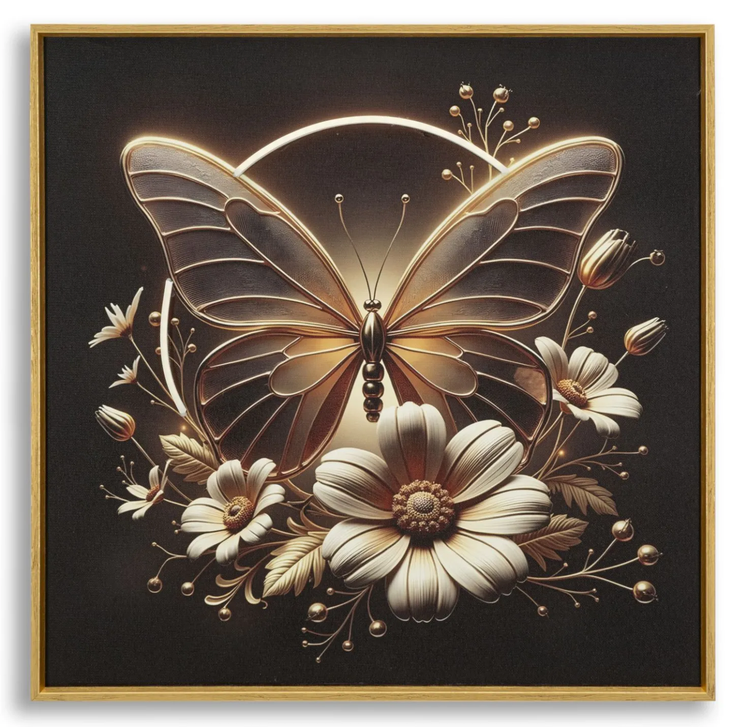 Impression sur toile Papillon doré LED cadre exécuté