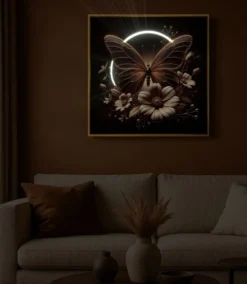 Impression sur toile Papillon doré LED cadre exécuté