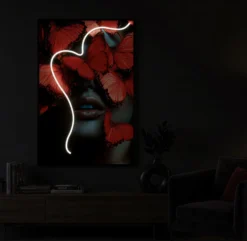 Impression sur toile Papillons rouges 3D avec LED