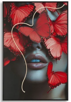 Impression sur toile Papillons rouges 3D avec LED
