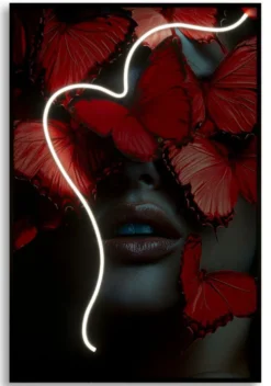 Impression sur toile Papillons rouges 3D avec LED