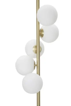 Lampadaire 5 lumières métal doré et noir avec sphères en verre blanc