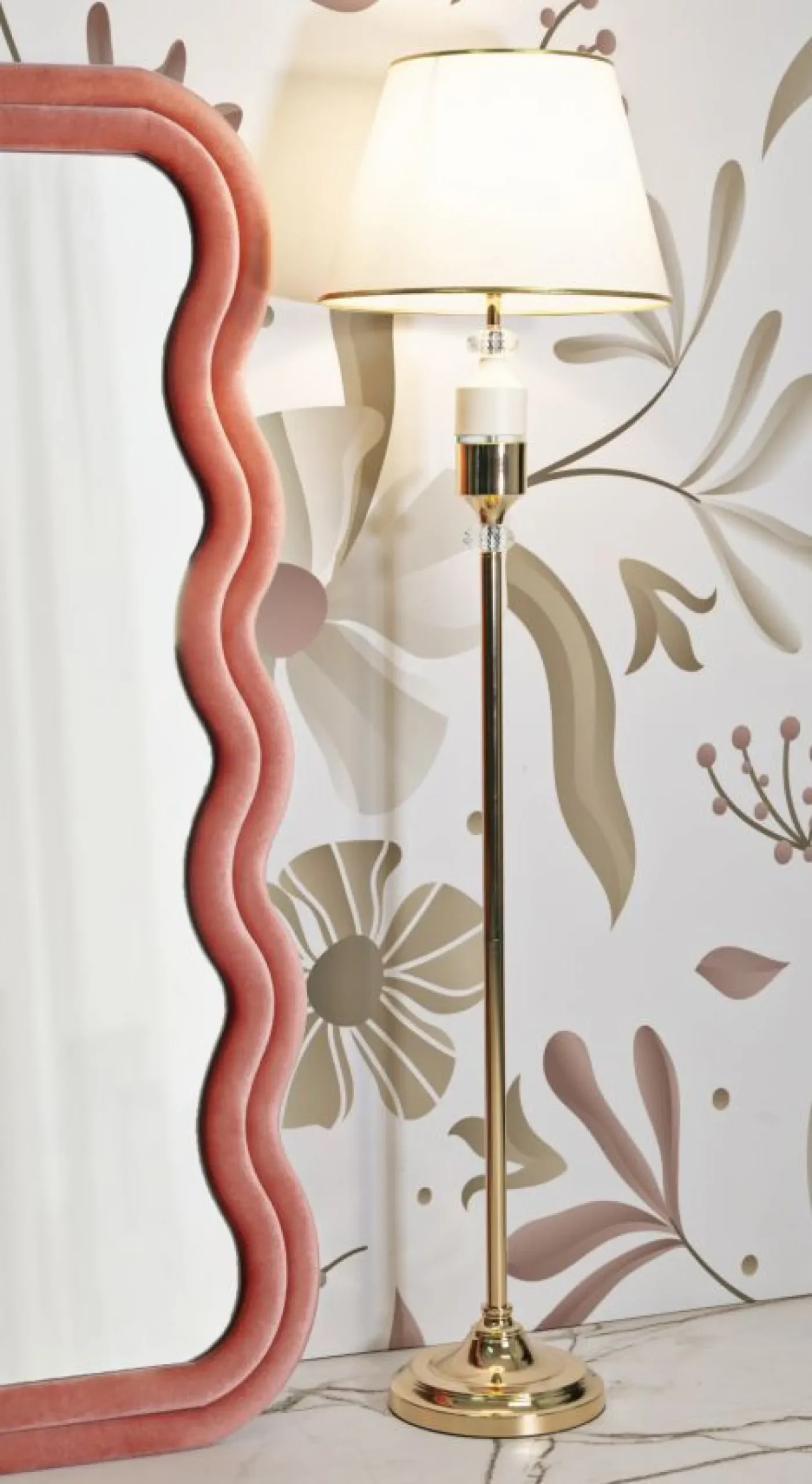 Lampe debout Gipsy Métal Doré abat-jour Blanc