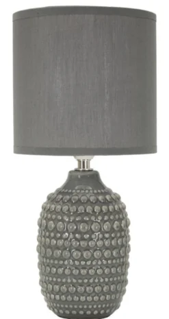 Lampe de chevet motifs en relief Grise céramique Grise abat-jour Tissu