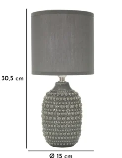 Lampe de chevet motifs en relief Grise céramique Grise abat-jour Tissu