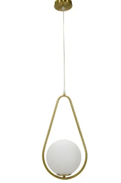 Lampe de plafond Glamy sphère en verre blanc et métal doré