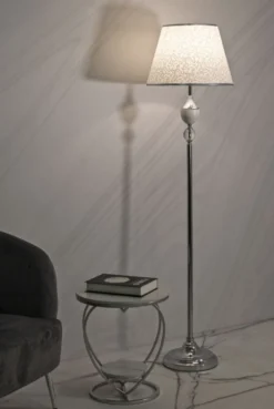 Lampe de sol Kody Métal Argent et Abat-jour Blanc