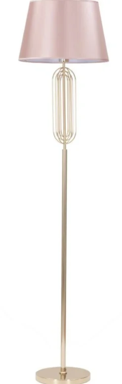 Lampe de sol Ovy métal doré abat-jour tissu rose