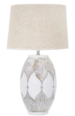 Lampe de table Athenes Polyrésine Blanc abat-jour Tissu Beige