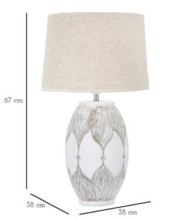 Lampe de table Athenes Polyrésine Blanc abat-jour Tissu Beige