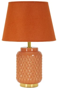 Lampe de table base céramique orange abat-jour tissu orange