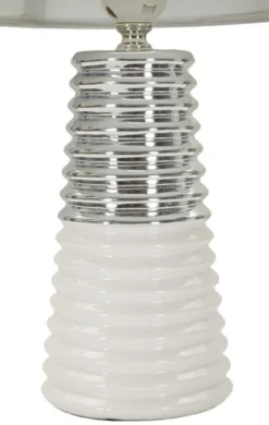 Lampe de table Candela céramique blanche abat-jour tissu argenté