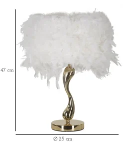 Lampe de table Chariot métal doré abat-jour plumes synthétiques Blanches