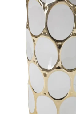 Lampe de table céramique blanche décorations dorées abat-jour tissu blanc
