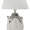 Lampe de table céramique blanche et grise abat-jour tissu blanc