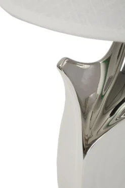 Lampe de table céramique blanche et grise abat-jour tissu blanc