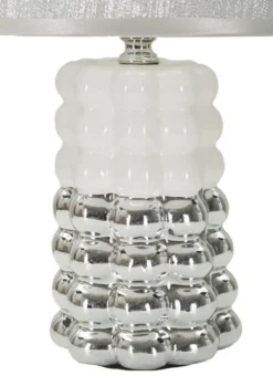Lampe de table Céramique Blanche et Argentée Abat-jour Tissu Argenté