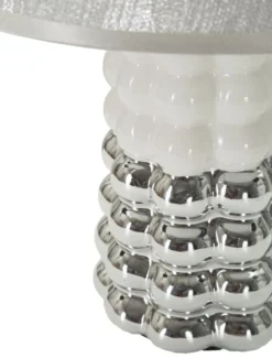 Lampe de table Céramique Blanche et Argentée Abat-jour Tissu Argenté