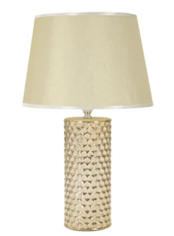 Lampe de table céramique dorée abat-jour tissu blanc