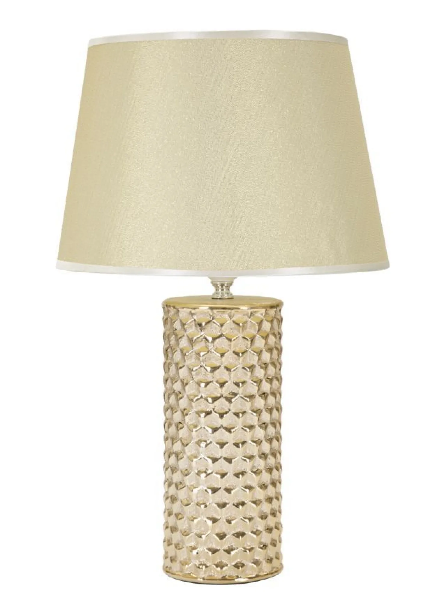 Lampe de table céramique dorée abat-jour tissu blanc