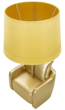 Lampe de table design années 70 polyrésine dorée abat-jour tissu Ocre Jaune