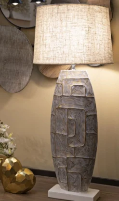 Lampe de table Eclips Tower Résine Polyrésine Abat-jour Tissu Beige