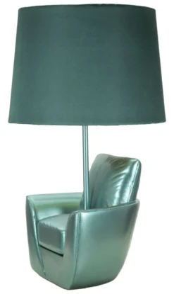 Lampe de table en polyrésine turquoise abat-jour tissu turquoise
