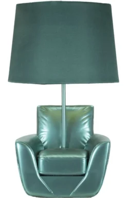 Lampe de table en polyrésine turquoise abat-jour tissu turquoise