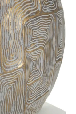 Lampe de table en résine décor géométrique abat-jour tissu beige