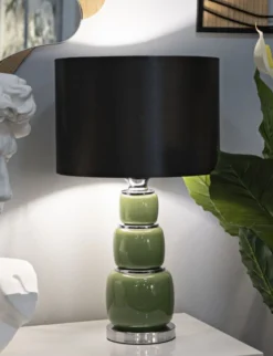 Lampe de table Eva Verre Vert abat-jour Velours Noir