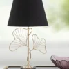 Lampe de table Feuilles Métal Doré et abat-jour Tissu Noir