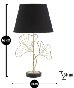 Lampe de table Feuilles Métal Doré et abat-jour Tissu Noir