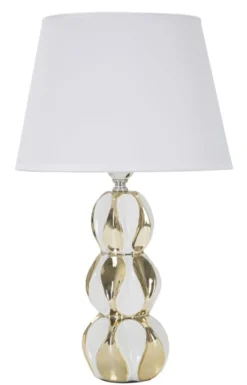 Lampe de table Glam Balls Céramique Blanche et Dorée abat-jour tissu Blanc