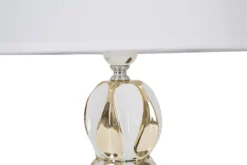 Lampe de table Glam Balls Céramique Blanche et Dorée abat-jour tissu Blanc