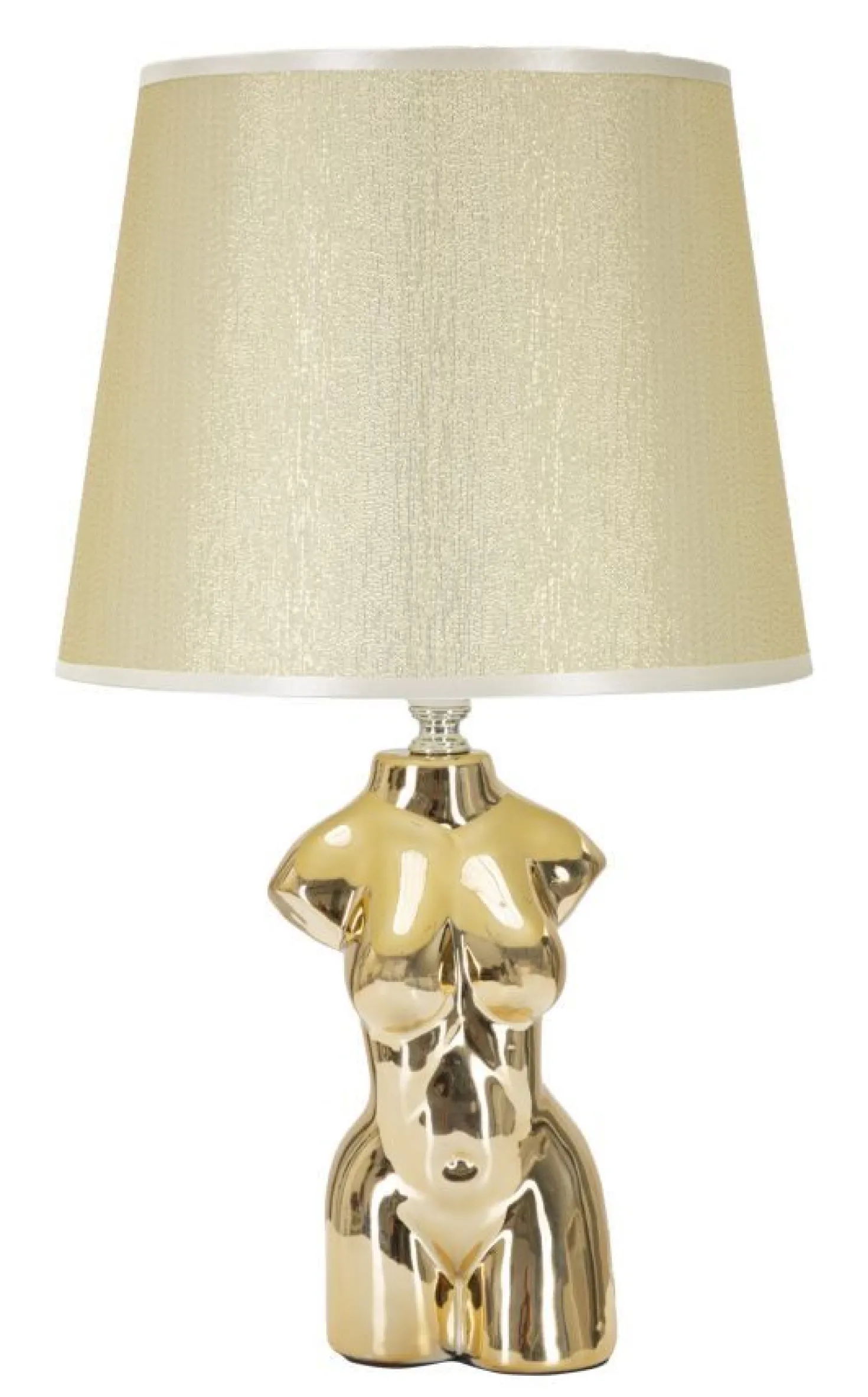 Lampe de table Glam Woman céramique dorée abat-jour tissu beige