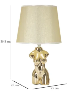 Lampe de table Glam Woman céramique dorée abat-jour tissu beige