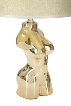 Lampe de table Glam Woman céramique dorée abat-jour tissu beige