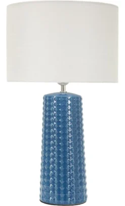 Lampe de table Gliss céramique bleue abat-jour tissu blanc