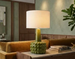 Lampe de table Gress céramique verte abat-jour neutre