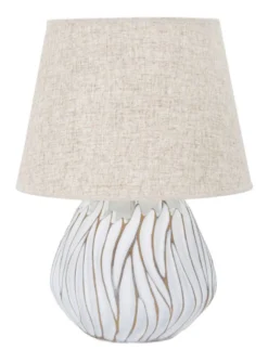 Lampe de table Honduras Résine décorations linéaires abat-jour Tissu Beige