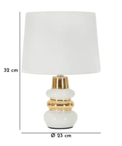 Lampe de table Liara Céramique Blanche et Dorée abat-jour en Tissu Blanc